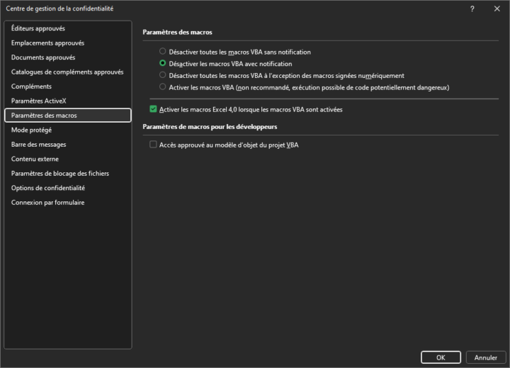 activer macro excel 